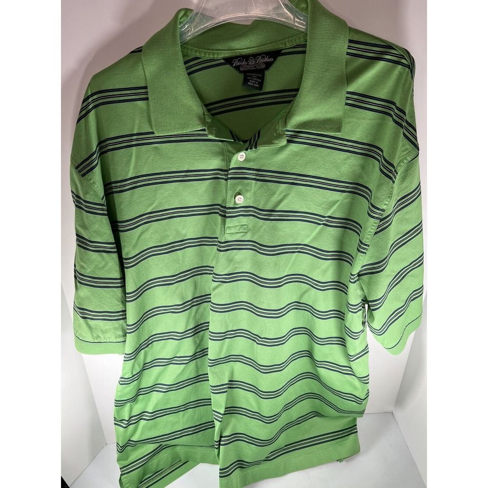 Brooks Brothers Country Club Polo Mens L Golf Short Sleeve Knit‎ Green Striped